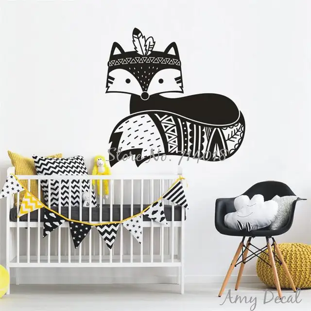 Us 6 98 25 Off Tribal Fox Nursery Wall Decal Woodland Cute Fox Vinyl Wall Sticker For Kids Room Baby Bedroom Nursery Murals Home Decals A737 In