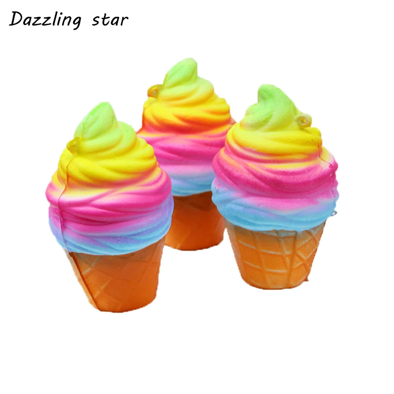 

10CM Cute Kawaii Jumbo Colorful Ice Cream Food Cone Pendant Bread Cake Squishy Squishi Slow Rising Toy for Kids Relieves Stress