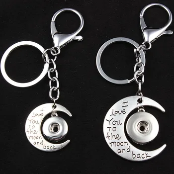 

I Love You To The Moon And Back Snap Button Key Chain Key Rings Fit 12/18mm Snap Button Charms Jewelry 10pcs/Lot