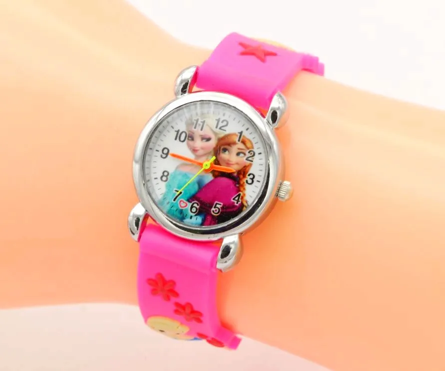 Relojes Mujer 2017 Infantil Reloj Снежная королева принцесса Эльза Анна мультфильм часы 3D для детей кварцевые наручные часы
