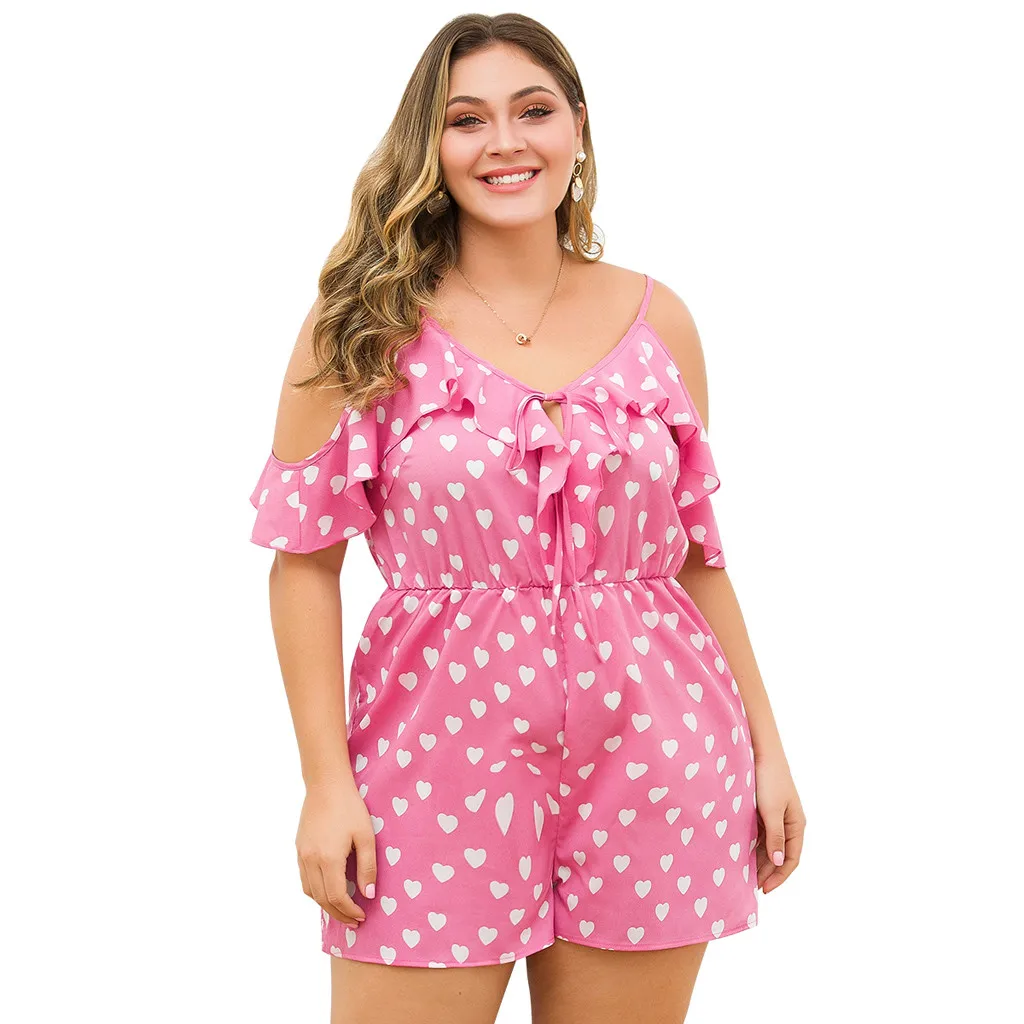 Женский летний больших размеров, повседневный комбинезон с ремнем, ажурный кружевной комплект с шортами в богемном стиле, Macacao 7,9 - Цвет: Pink