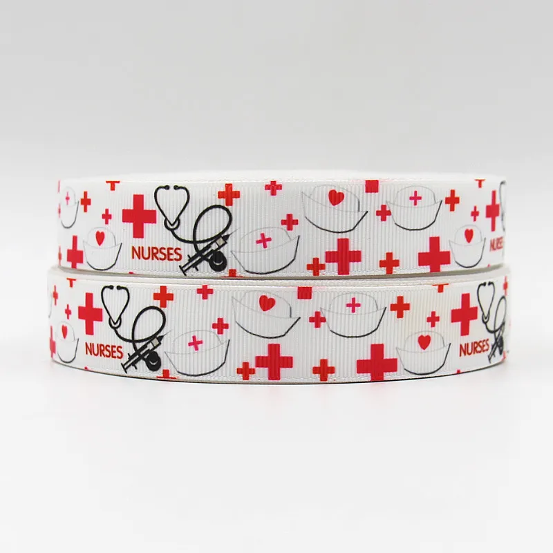 

wm 10 yards lot 7/8inch 22mm 151228027 Nurses Day printed grosgrain ribbon