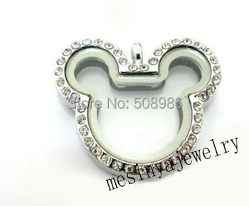 

6pcs 33mm x 29mm czech crystal mouse strong magnetic authentic glass locket for floating charms love note keepsake xmas gift