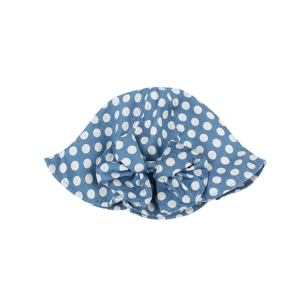 6Dots Baby Girls Bucket Hat Blue Summer Sun Cap Beanie with Wide Brim UV Protection Cotton Breathable Elastic Chinstrap Stay On