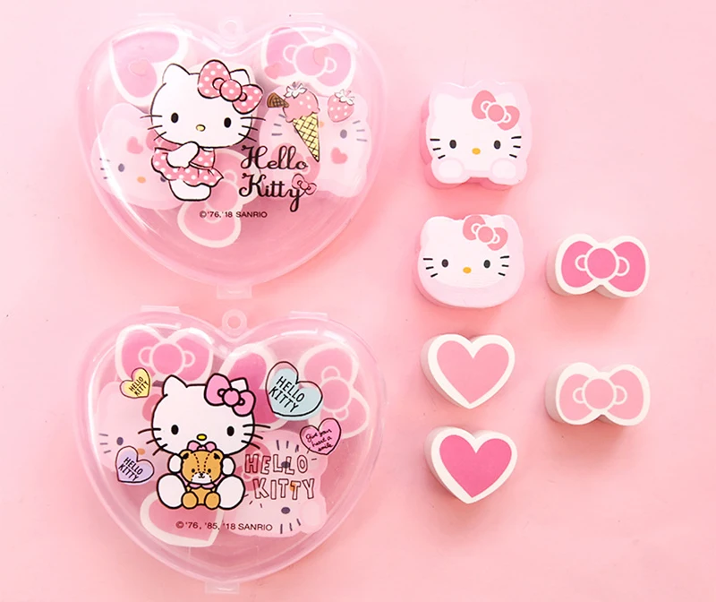 6 шт./коробку мультфильм кошка hello kitty Сердце бантом ластик милые дети письма коррекции карандаш резиновая ластики Kawaii подарок