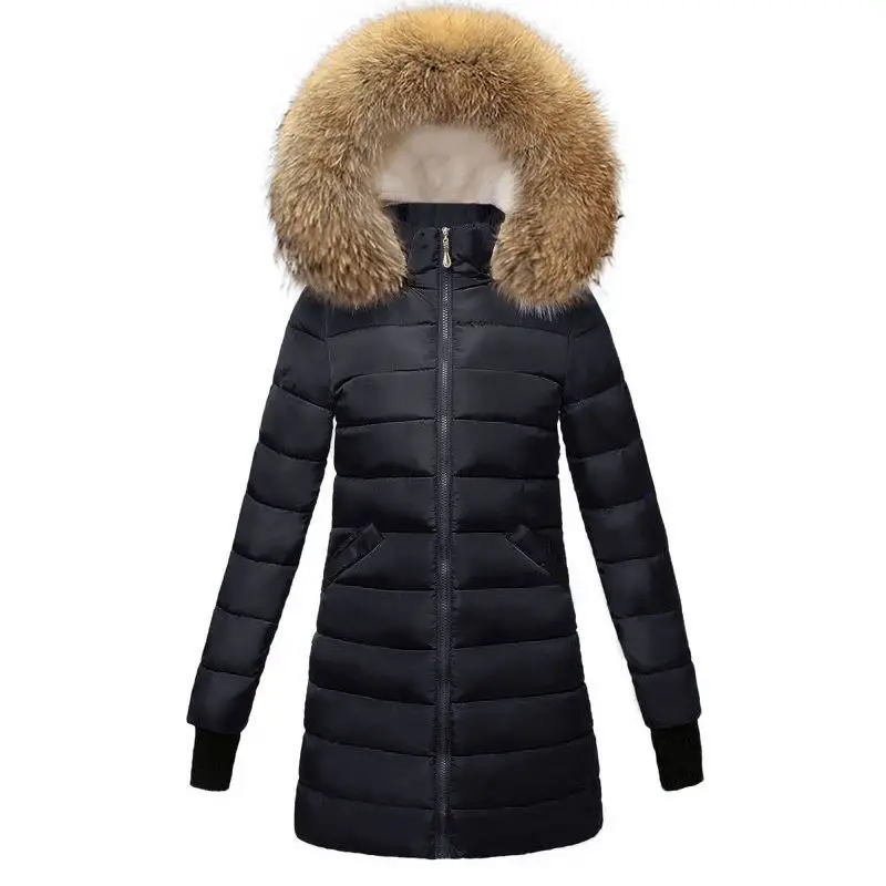 Fourrure Chaud noir Réel Beige Femmes De Longue Veste bourgogne Green D'hiver Nouveau Parka Manteau Cm Survêtement Mode Col 2018 18 Doudoune Femme army a4qIgI
