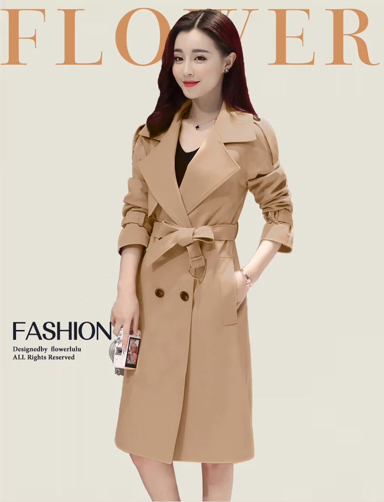 

Women's Fashion windbreaker Khaki Wine Red Black 2018 Hot over Coat