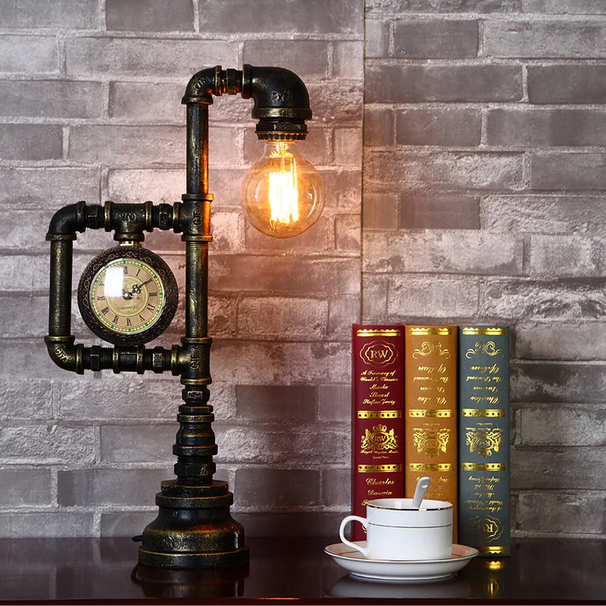 Industrial retro style water pipe table lamp Creative vintage Edison