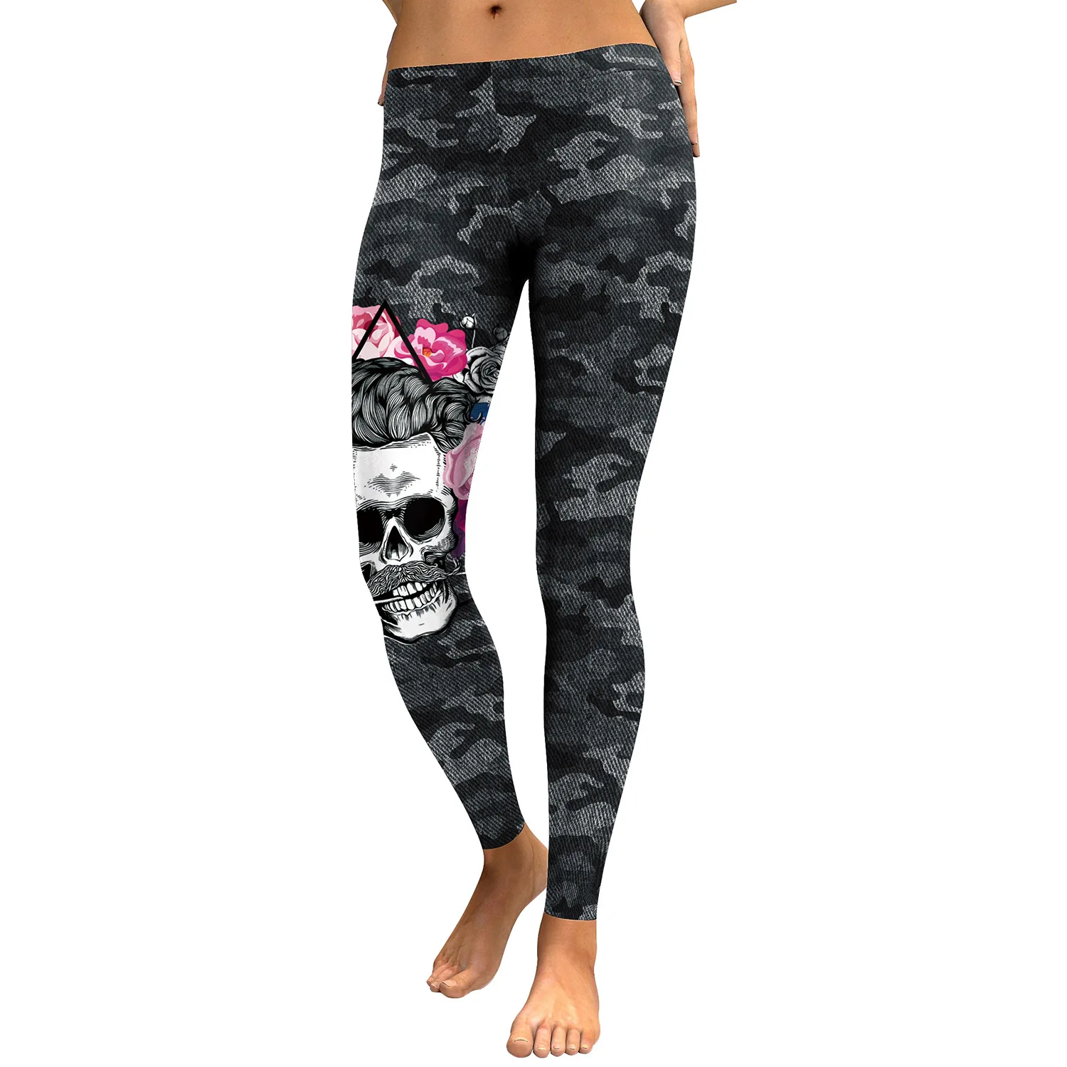 

new Europe style hot sale camouflage pants slim woman leggings skull print casual comfortable elastic female leggings