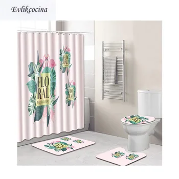 

Free Shipping Flamingos Lily Banyo Pink Bath Mat Anti Slip Bathroom Mat Set Tapete Banheiro Washable Toilet Rugs Alfombra Bano