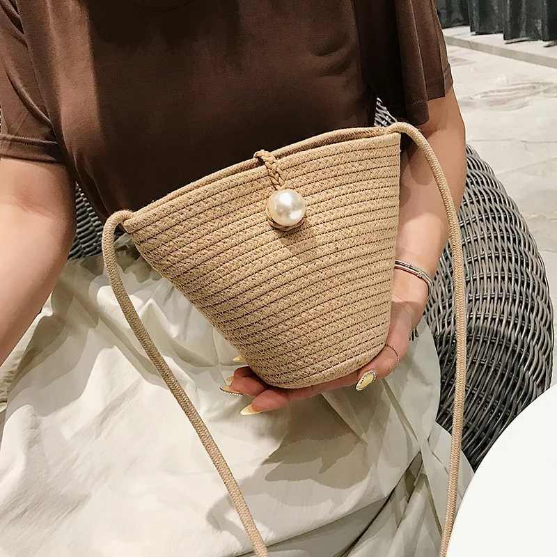 

Pearl Design Small Straw Bags For Women 2019 Summer Shoulder Messenger Bag Ladies Beach Bag Female Purses and Handbags