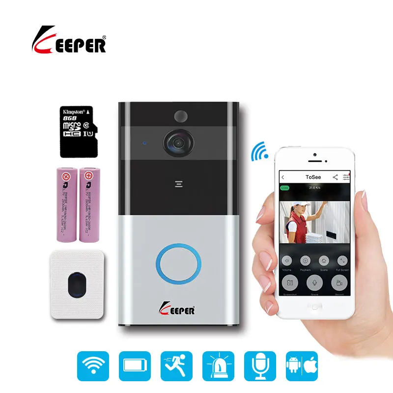 

Keeper WIFI Doorbell camera IP65 waterproof Smart video Door chime 720P wireless intercom FIR Alarm IR night vision IP camera