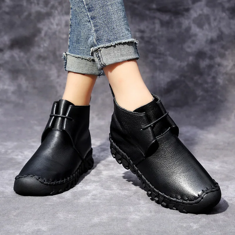 

Martin Boots Black Shoes Women Retro Handmade Ankle Boots Women Shoes Spring Autumn Fashion Soft Genuine Leather Flat