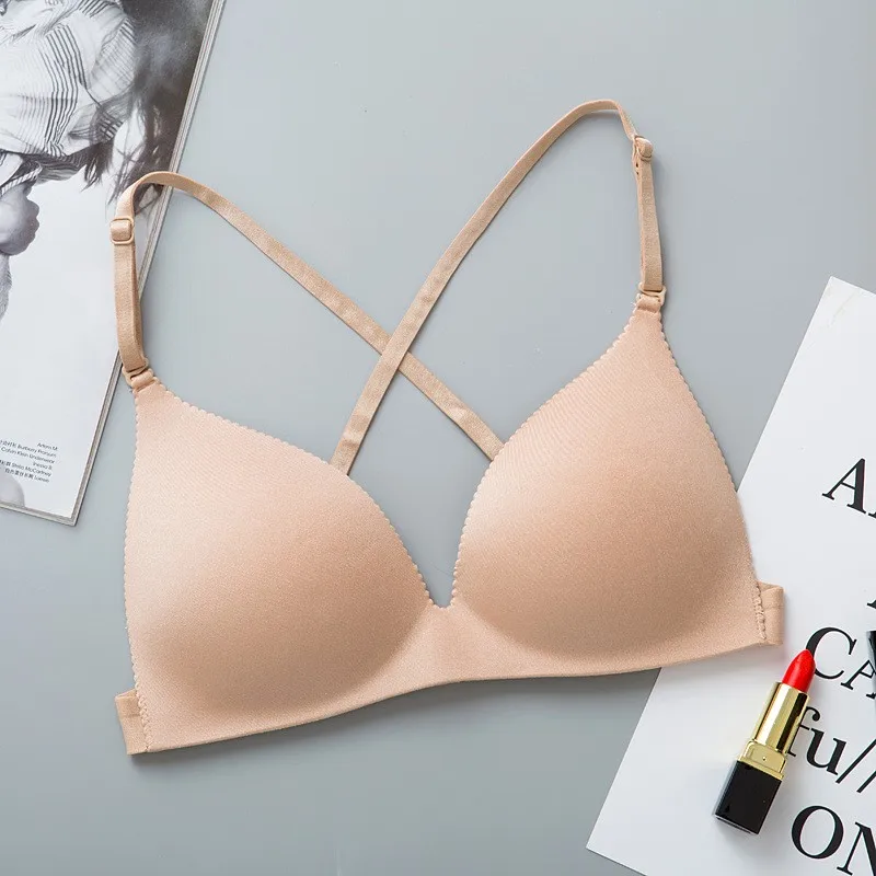 Deruilady Sexy Wire Free Bralette Back Cross Straps One Piece Bras For Women Seamless Sexy Lingerie Underwear Push Up Bras Women