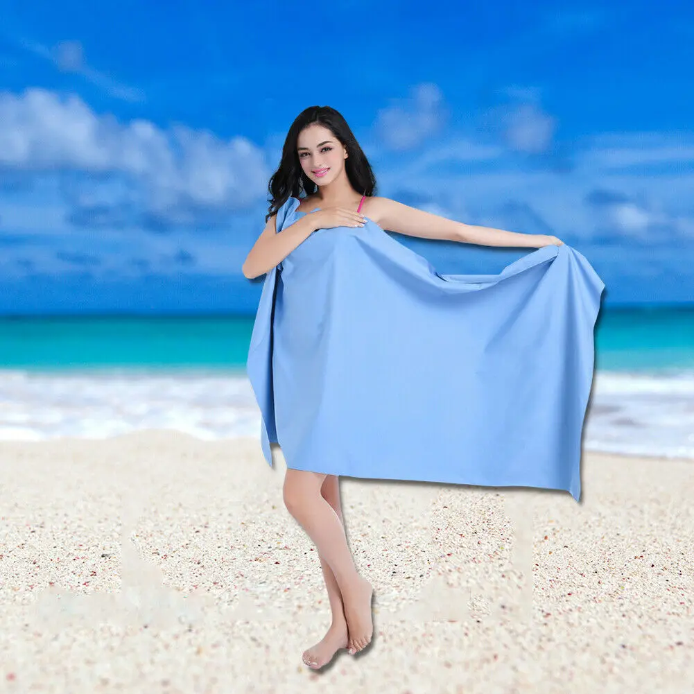 80*160 см большой плавательный Полотенца s влагопоглощающее полотенце Пляжные полотенца из микрофибры волокна сушки из махровой ткани для купания для душа одеяла - Цвет: Небесно-голубой