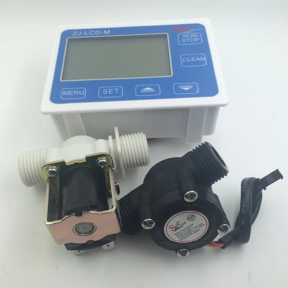 Water Flow Control Meter LCD Display Flow Sensor Solenoid Valve 1/2