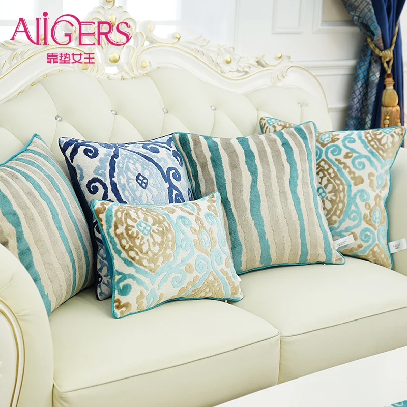 Чехол на подушку Avigers из плотного бархата с синими цветами|cushion cover|throw pillow