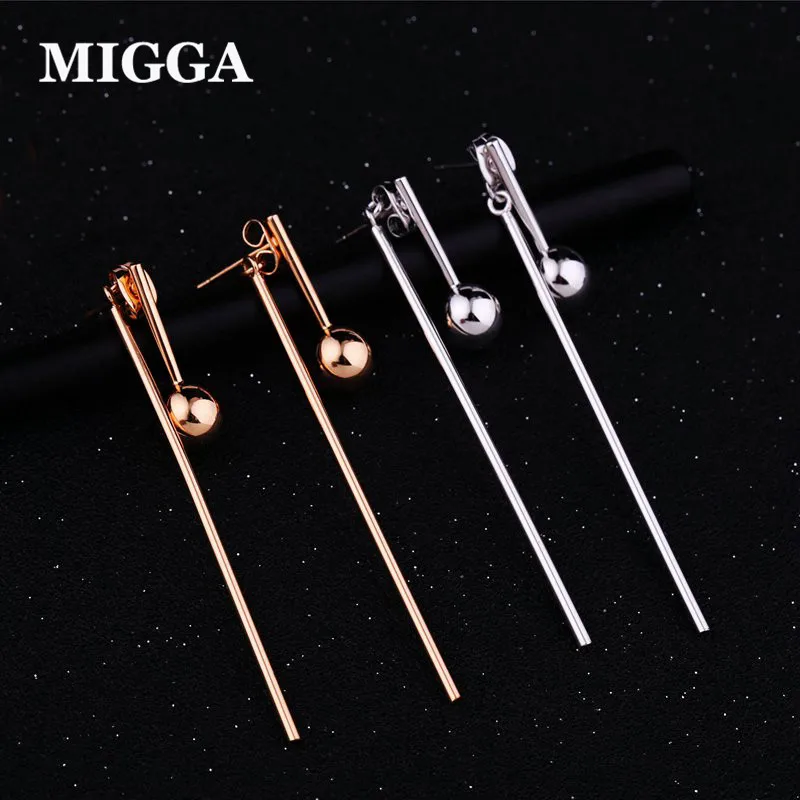 

MIGGA Brand Metal Bead Geometric Fashion Earrings Stick Bar Double Usages Stud Earrings Rose Gold Color
