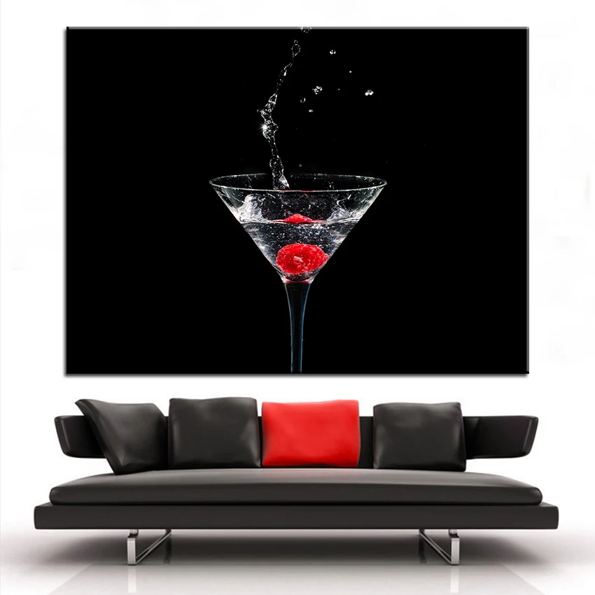 Large size Printing Oil Painting raspberries cocktail Wall painting