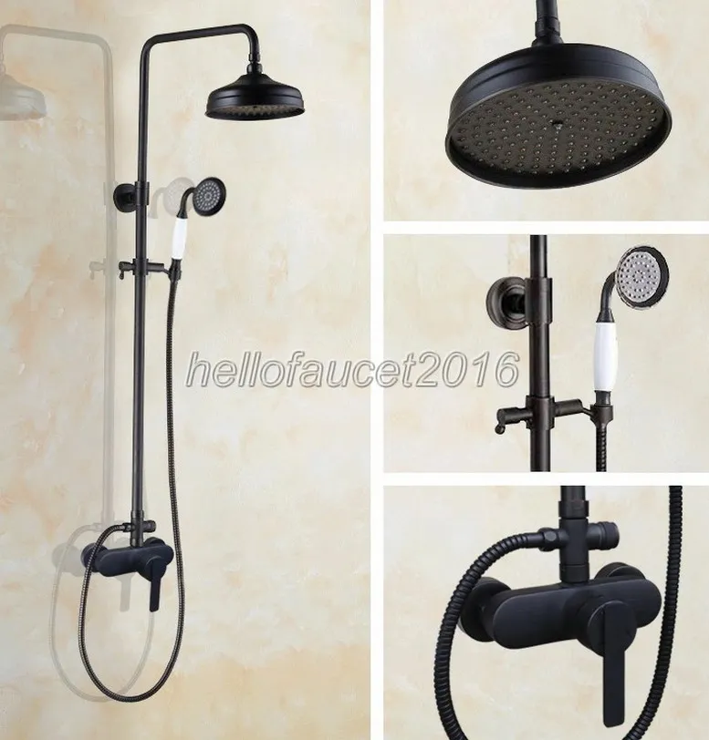 8 inch Rainfall Black Rain Shower Faucet Set Bathroom Wall Mounted Oil