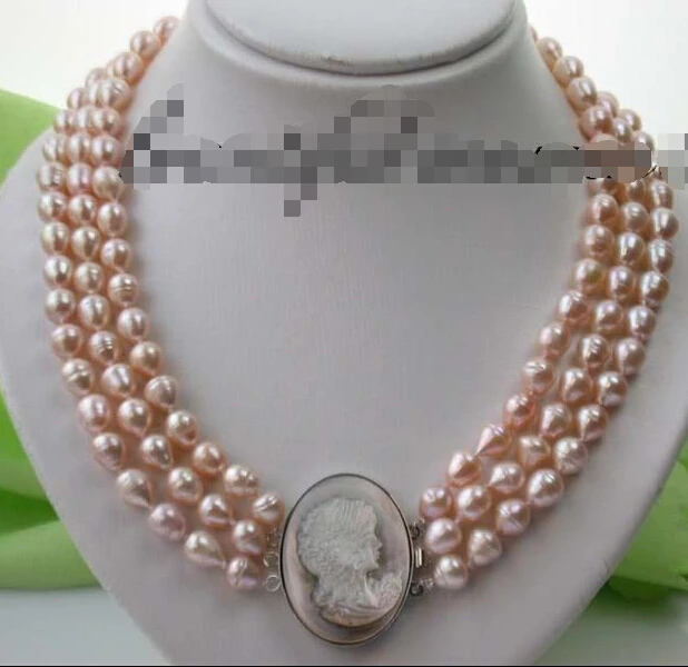 

FREE SHIPPING ****** z1759 3row 11mm pink drip fw pearl necklace shell clasp (A0513)