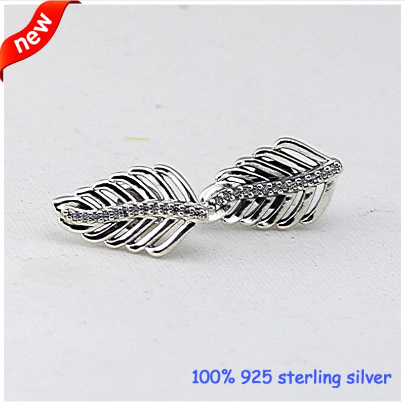 Shimmering Feathers Stud Earrings 100% 925 Sterling Silver Jewelry Diy ...