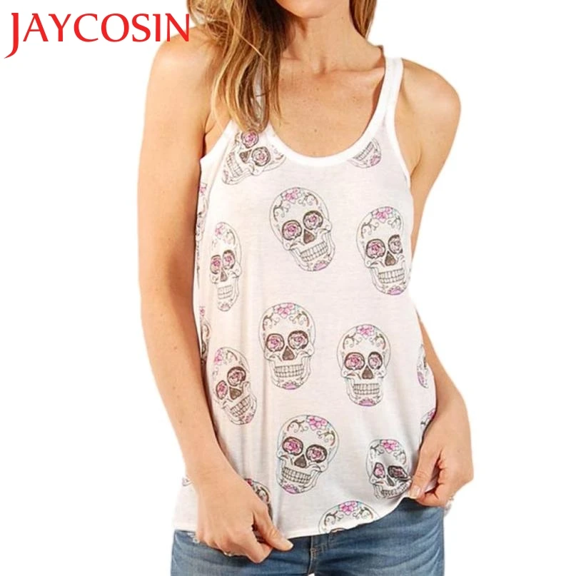 2017 Fashion Womens Skull Printed O Neck Tank Sleeveless Crop Tops Vest