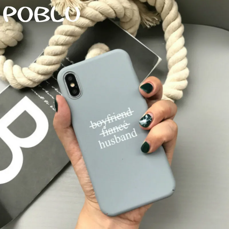 

POBLU Gray Letter Phone Case For iPhone X Fashion Cool Matte Hard PC Shell For iphone 6S 7 8 Plus Wife Husband Lovers Back Cover