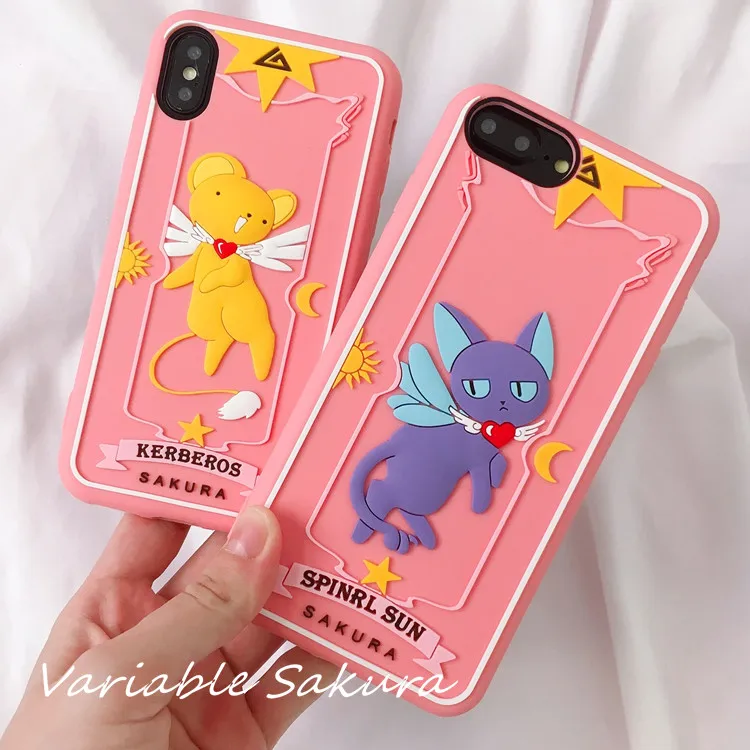 For iphone X Cute Cartoon CERBERUS Lovely Sakura Silicone cove iPhone 8 8plus 6 6S 6Splus 7 7plus sailor moon girls case |
