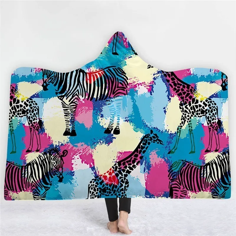 Одеяло с капюшоном для взрослых и детей, теплое переносное флисовое плюшевое одеяло с леопардовым принтом, забавное одеяло с капюшоном для гостиной - Цвет: Model 16