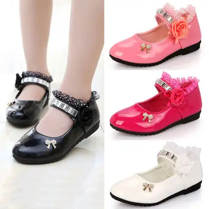 

2017HOTFlower Girls Shoes Spring Autumn Princess Lace PU Leather Shoes Cute Bowknot For 3-11 Ages Toddler Shoes EUR21-36