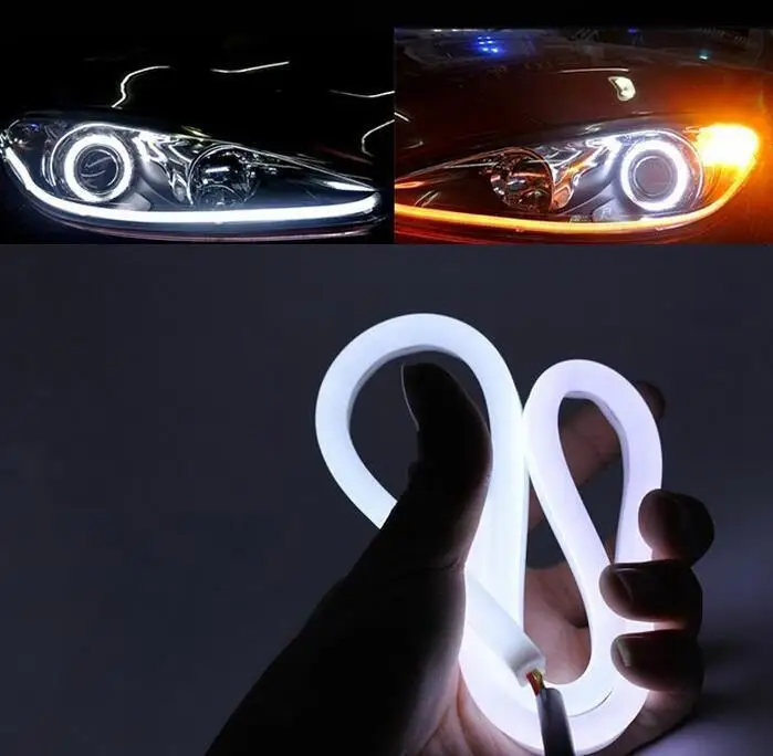 60cm Car Angel Eye Neon Lights White//Yellow Daytime Running Decorative 2 Pieces Azyvigo Turn Signal Lamp Styling DRL Flexible LED Tube Strip