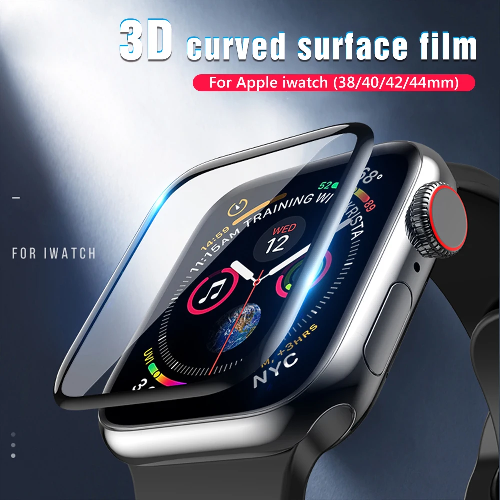 Для наручных часов iWatch серии 1/2/3/4 с уровнем твердости 9H 3D с загнутыми краями на весь экран закаленное Мягкий ТПУ Стекло Экран Защитная пленка для Apple Watch, 38, 42/40/44 мм