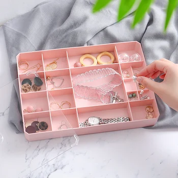 

vanzlife Jewelry storage box household plastic simple with cover grids earrings necklace jewelry organising box