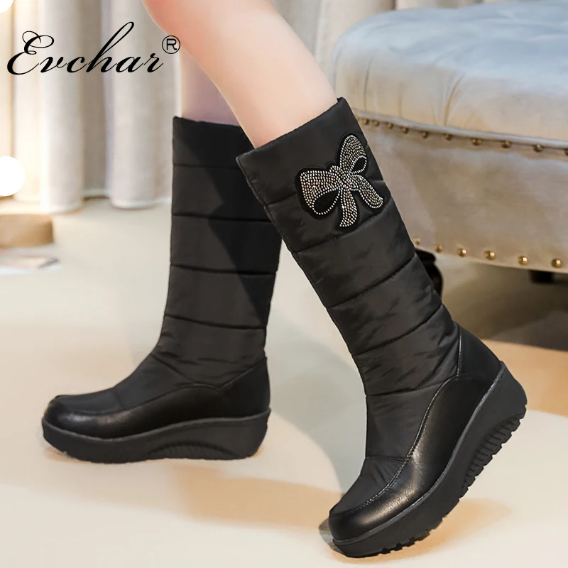 

EVCHAR winter new women boots platform Down waterproof Keep warm ladies snow boots black blue red mid calf boots plus size 35-44