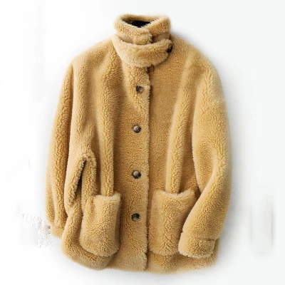 Высококачественные меховые женские пальто Осень Зима теплые меховые пальто для женщин стрижка овец Верхняя одежда мягкая пушистая белая куртка - Цвет: yellow