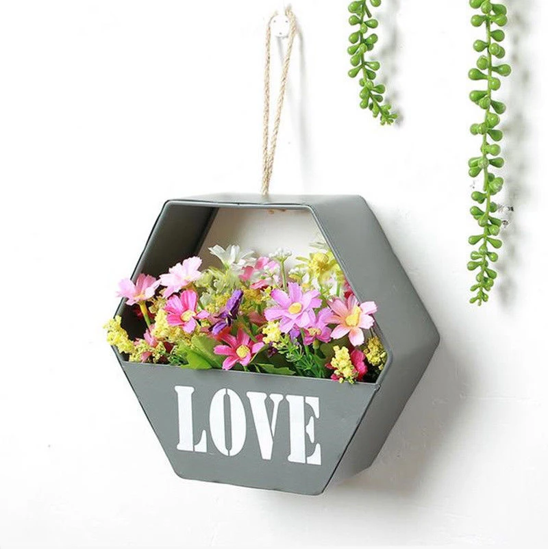 Creative Iron Hanging Planter Wall Window Flower Basket Design Home Decor