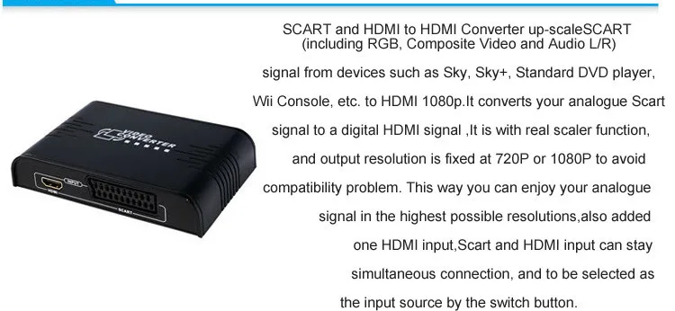 PAL/NTSC SCART/HDMI преобразователь видеосигнала HDMI коробка 720 P 1080 P скалер с 3,5 мм и коаксиальный аудио выход для игровых консолей DVD