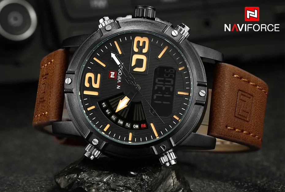 2019 NAVIFORCE Men's Fashion Sport Watches Men Quartz Analog Date Clock Man Leather Military Waterproof Watch Relogio Masculino