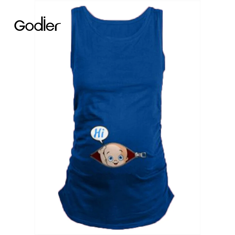 Godier Women Pregnant T-shirt Costume Summer Funny Pregnancy Cotton Vest Shirts Casual Sleeveless Tees Tops Maternity Clothes