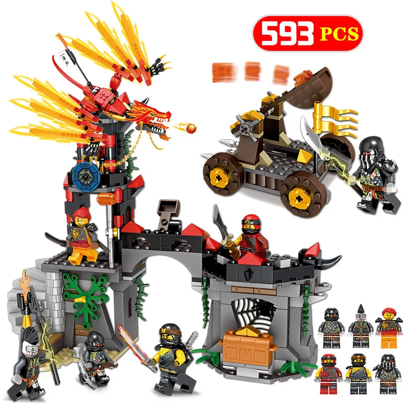 

593Pcs Compatible Legoed Ninjagoed Movie Series Set Figures Siege Vehicles Samurai Walls Model Building Blocks Bricks Toys