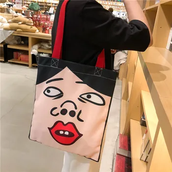 

Fashion Women Funny Handbags 2019 New Arrival Female Casual Cartoon Printing Canvas Bag Students School Bags Shoulder Bags