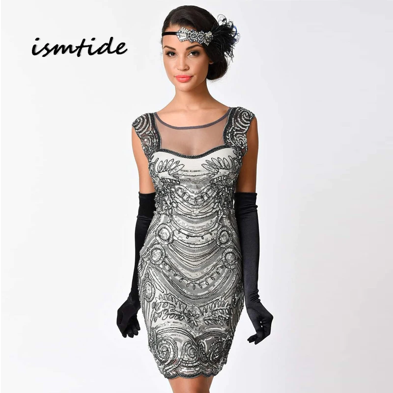 Dress Sequined Embroidery O Neck Art Flapper Sequin Dress Women Summer