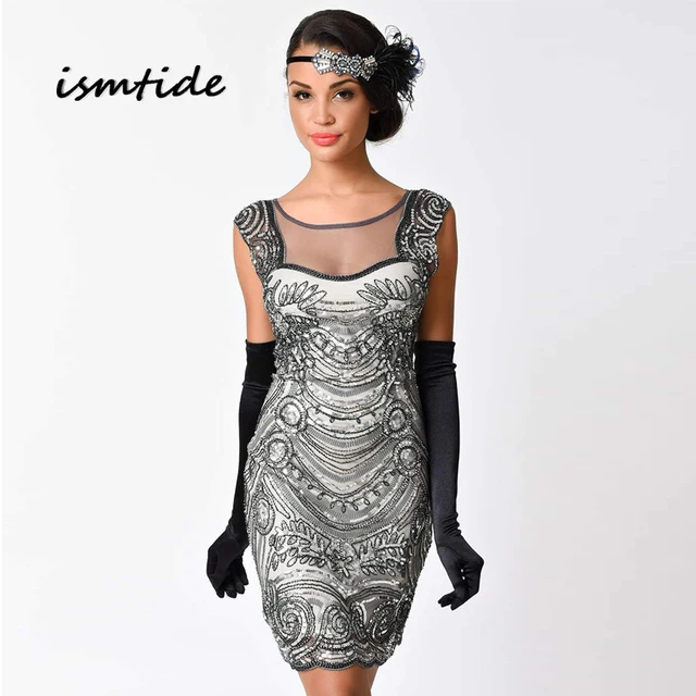 Great Gatsby Sparkly Dress Weddings Dresses Dress Sequined Embroidery O Neck Art Fler Sequin Women