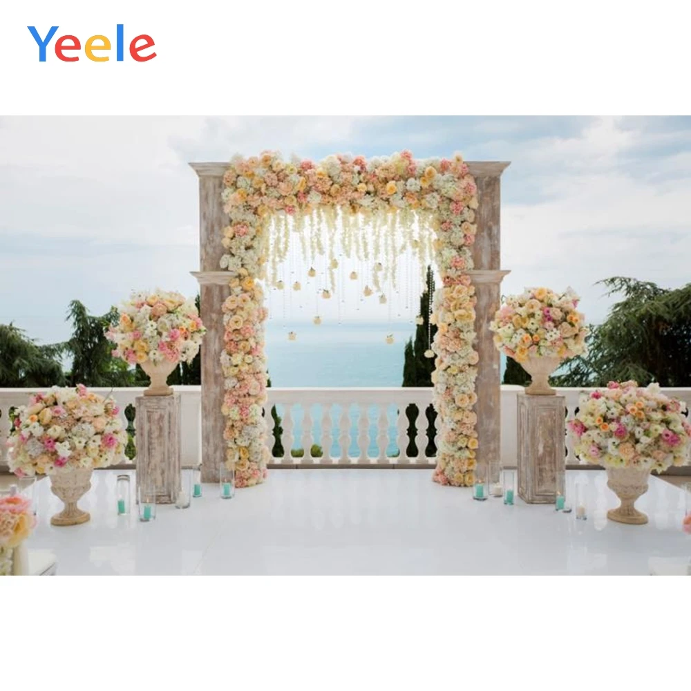 

Yeele Wedding Stage Flowers Wreath Door Stage Romantic Love Seaside Scene Photographic Background Photo Backdrop Photo Studio