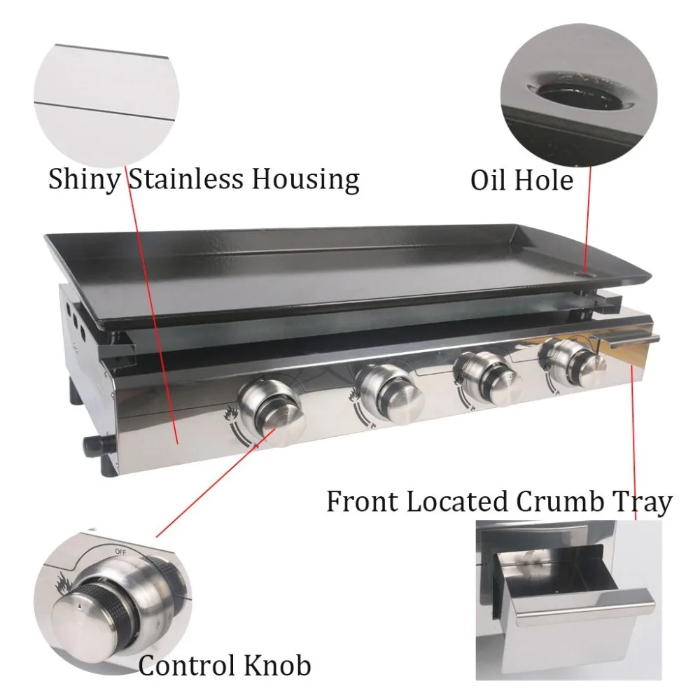 ITOP 4 Burners Gas Plancha BBQ Grills Outdoor Barbecue Tools Non-stick Cooking Hot Plates Heavy Duty Machine BBQ Griddle