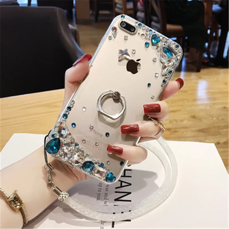 Чехол со стразами и кольцом подставкой для Samsung GalaxyS7 S8 S9 S10 S20 Plus Note 5 8 9 10 iPhone 6 7 XS XR