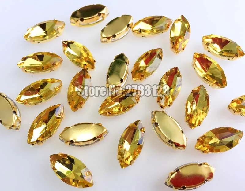 Golden yellow Gold bottom horse eye shape Glass Crystal sew on claw rhinbestones with holes Sewing On Garment DIY accessories