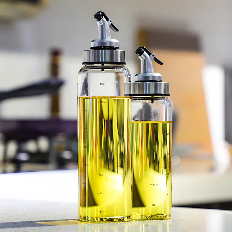 Botella de aceite de vidrio transparente de 900 ml Haude con asa apto para herramientas de cocina y vinagre de soja 