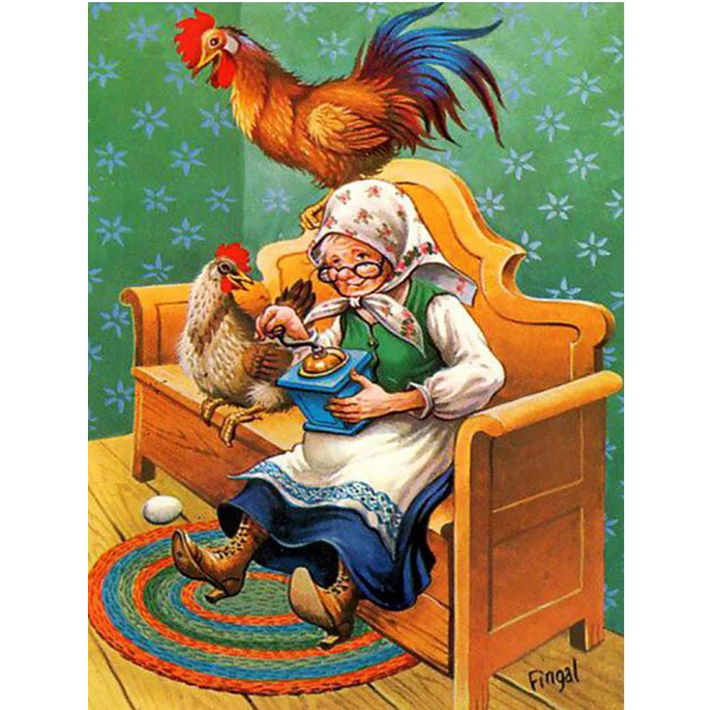 

YA ZOOEY NUO 5D DIY Embroidery Cock and grandmother Full Square / Round Diamond Painting cross stitch Home Decor gifts YU732